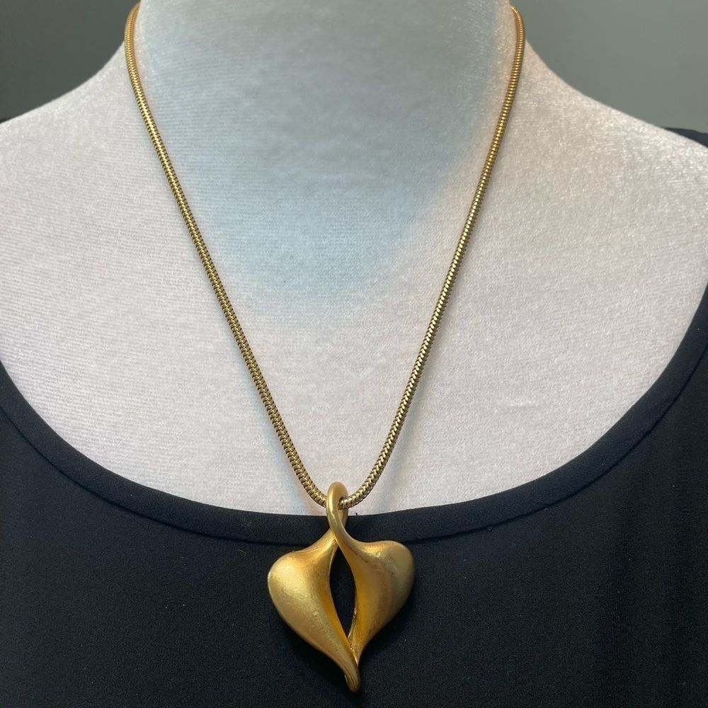 Vintage Monet Abstract Pendant on Snake Chain Brushed Gold-Tone Heart Necklace
